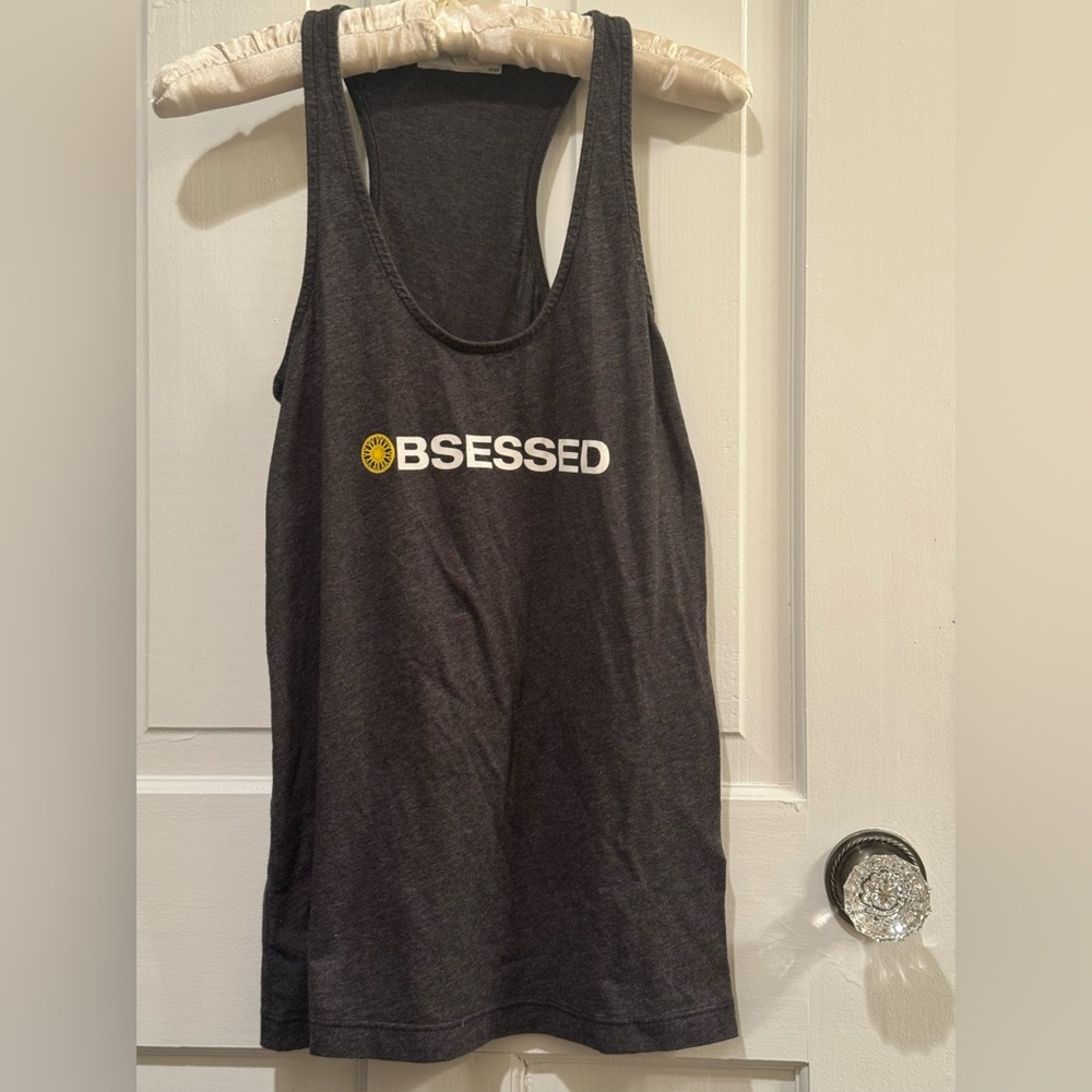 SoulCycle “OBSESSED” Dark Gray Tank Top. Size large.